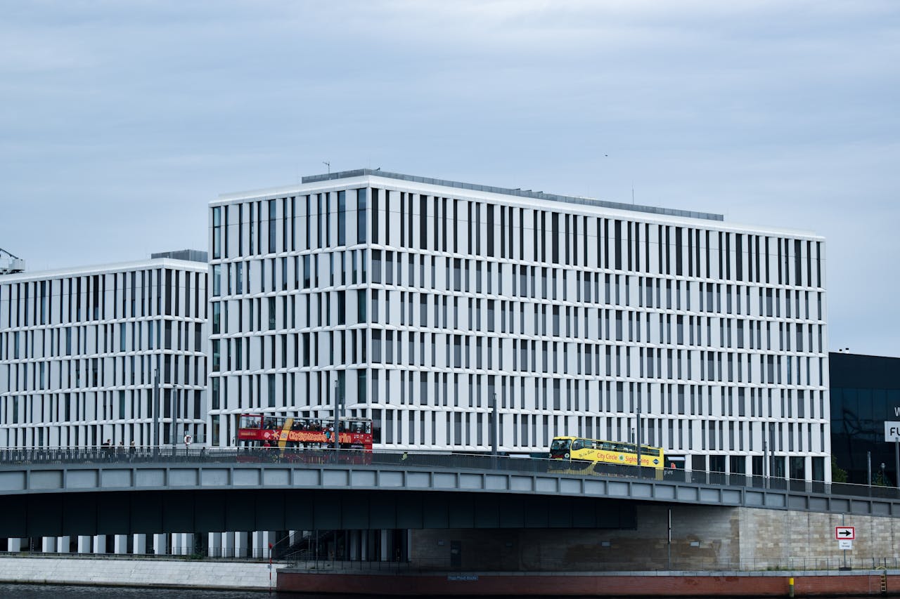 Modern government district building in Berlin representing Germany's Deutschland-Stack 2.0 digital infrastructure for agentic AI
